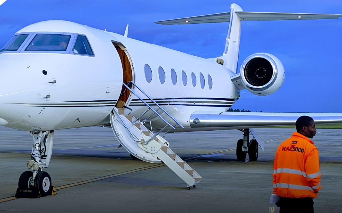 A business jet handled by NAC2000 on the apron